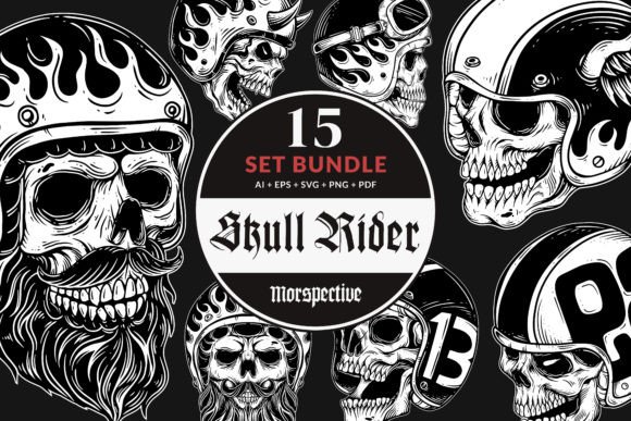 Download 15 Set Skull Rider Bikers Retro Vintage - Rider Collection